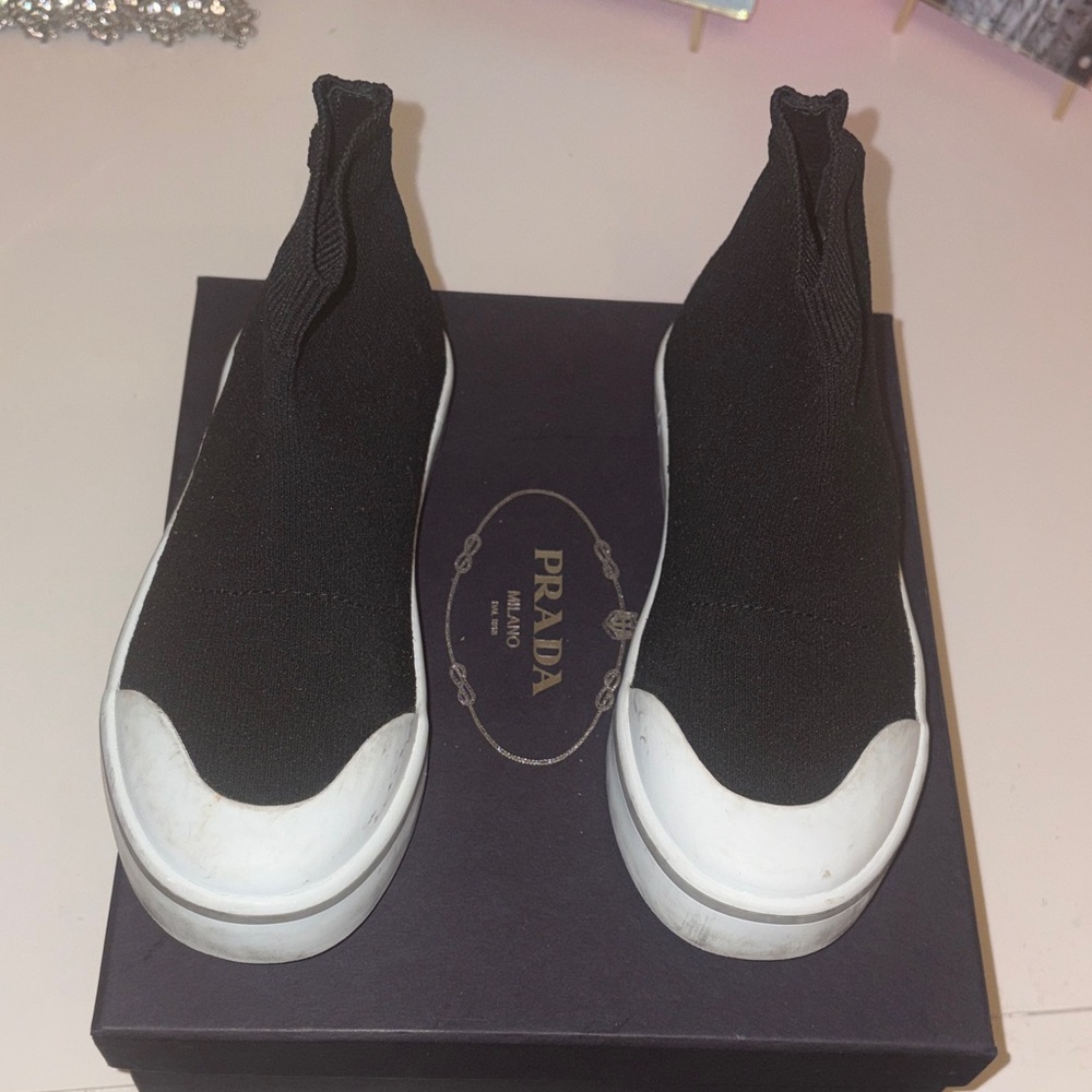 Prada Black and White High-Top Sneakers